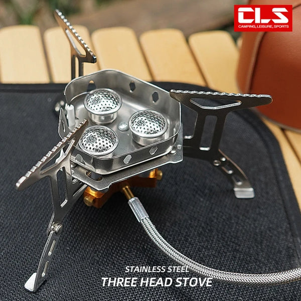 Outdoor Portable Three Head Stove Camping Windproof Stove Camping Picnic Burner Outdoor Foldable Gas Stove