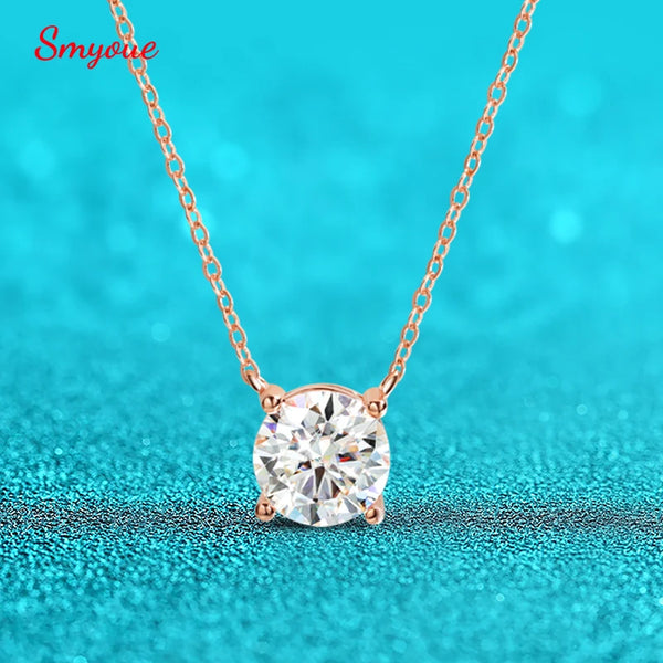 Rose Gold Moissanite Pendant Necklace – 1-5CT, Sterling Silver 925