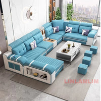 MINGDIBAO Modern U-Shaped Fabric Sectional Sofa with Speaker, Adjustable Headrests,USB Charging - Comfortable Quilted Upholstery
