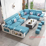 MINGDIBAO Modern U-Shaped Fabric Sectional Sofa with Speaker, Adjustable Headrests,USB Charging - Comfortable Quilted Upholstery