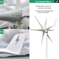 Small Wind Turbine Generator Power 2000w 12v 24v 48v 6 Blades With MPPT/Charge Controller Windmills RV Caravan Yacht Farm For Home Use