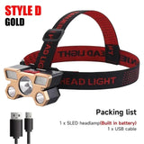 Super Bright 5 LED Head Flashlight USB Rechargeable HeadLamp Outdoor Powerful Waterproof Camping Fishing Adventure Head Lantern