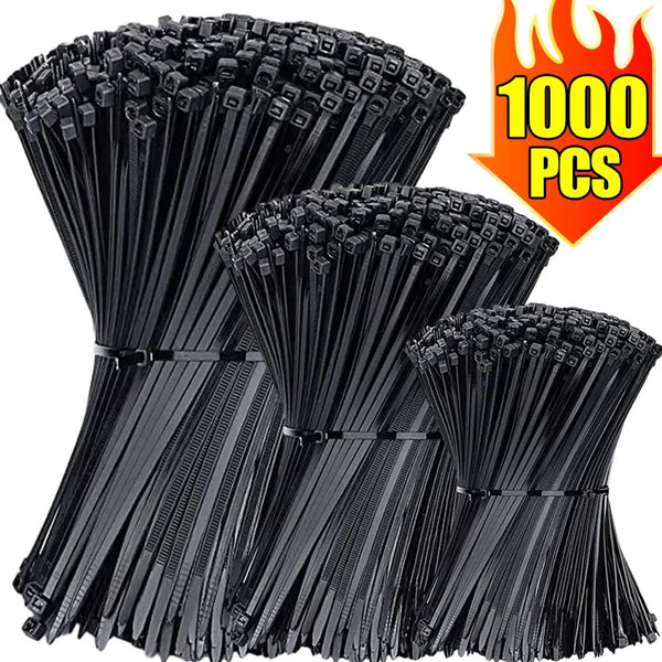 Nylon Cable Ties – Self-Locking Adjustable Straps, 100 or 1000-Pack for Home & Office