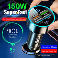 4 Port USB Car Charger Type C PD 150W Fast Charging Adapter for Huawei OPPO Oneplus iPhone 14 Pro Max 13 12 11 Mini XS Xiaomi