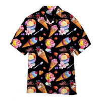 Men’s Hawaiian Ice Cream Print Short Sleeve Shirt – Summer Beach Casual Tee