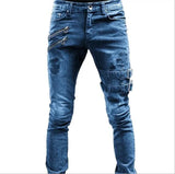 Street Style Ripped Vintage Wash Skinny Jeans for Men - Slim Fit Denim Trousers Jack's Clearance