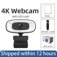 Mini 4K Webcam - USB Computer 2K Webcam - For PC Laptops - Live Streaming Full HD 1080P Web Camera - Work With Microphone Tripod