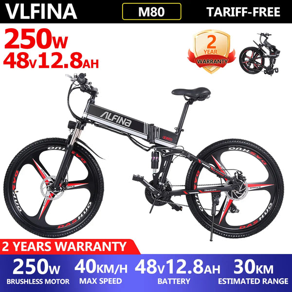 26” Folding Electric Mountain Bike – 250W, Dual Suspension
