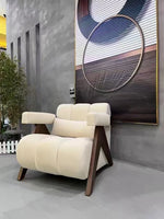 Nordic Wooden Armchair – Cozy Fabric Seat for Living Room, Balcony & Lounge