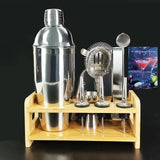 10Pcs/Set 750ml Cocktail Shaker With Wood Stand Bartender Bar Tools Shakers