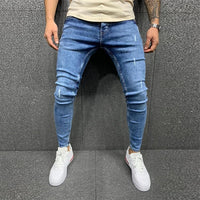 Street Style Ripped Vintage Wash Skinny Jeans for Men - Slim Fit Denim Trousers Jack's Clearance