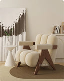 Nordic Wooden Armchair – Cozy Fabric Seat for Living Room, Balcony & Lounge