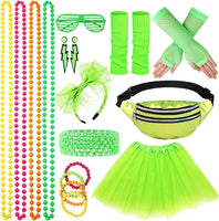 80s Costume Accessories for Women, 19Pcs 80s Retro Party Dress Fishnet Gloves, Leg Warmers, Tutu Skirts for Women