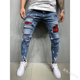 Street Style Ripped Vintage Wash Skinny Jeans for Men - Slim Fit Denim Trousers Jack's Clearance