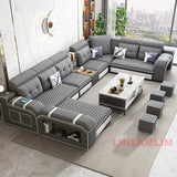 MINGDIBAO Modern U-Shaped Fabric Sectional Sofa with Speaker, Adjustable Headrests,USB Charging - Comfortable Quilted Upholstery