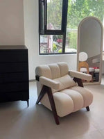 Nordic Wooden Armchair – Cozy Fabric Seat for Living Room, Balcony & Lounge