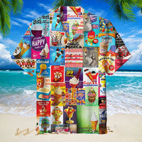 Men’s Hawaiian Ice Cream Print Short Sleeve Shirt – Summer Beach Casual Tee