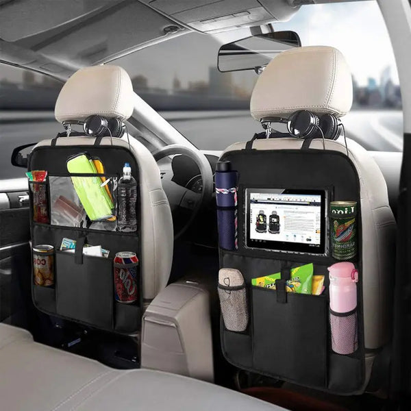 Car Backseat Organizer with Touchscreen Tablet Holder – Storage Pockets & Seat Protector