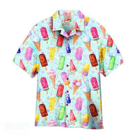 Men’s Hawaiian Ice Cream Print Short Sleeve Shirt – Summer Beach Casual Tee
