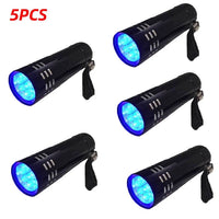 1-5pcs UV Light Torch Lamp Super Mini 9 LED Flashlight Black Ultraviolet Light Super Mini Aluminum UV Flashlight Torch Lamp Jack's Clearance