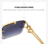 Fashion Metal Leopard Rimless Sunglasses Double Bridges Gradient Ocean Film Shades UV400