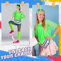 80's Women Retro Costume Set Women's 80s Leggings Fishnet Neon Shirt with Leg Warmers Gloves Necklace Bracelets Headband