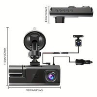 3-Camera Dash Cam System – 1080P Front & Rear WiFi DVR with Night Vision