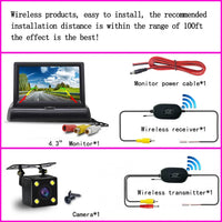 Wireless Rear View Backup Camera - 4.3" Foldable Monitor, Car Reverse Parking Kit