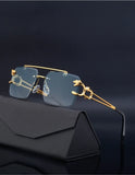 Fashion Metal Leopard Rimless Sunglasses Double Bridges Gradient Ocean Film Shades UV400