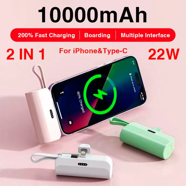 10000mAh Mini Portable Power Bank External Battery Plug Play Power Bank Type C Fast Effective Charger