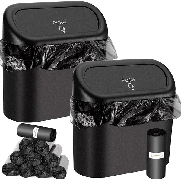 Leak-Proof Mini Car Trash Can with Lid – Includes 60 or 300 Garbage Bags