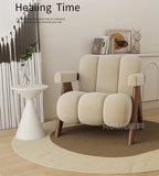 Nordic Wooden Armchair – Cozy Fabric Seat for Living Room, Balcony & Lounge
