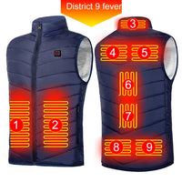 Intelligent Headed Waistcoat Men Women USB Electric Smart Heating Vest Zipper 9 Areas Zone for Outdoor Hunting for Sports Hiking Jack's Clearance