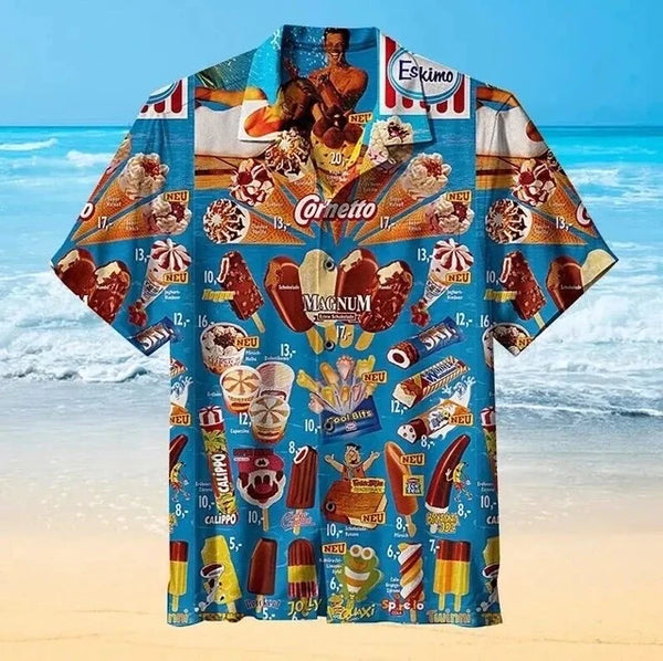 Funny Hawaiian Shirt - Ice Cream Print, Summer Short Sleeve, Oversized Men's Shirts