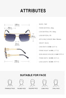 Fashion Metal Leopard Rimless Sunglasses Double Bridges Gradient Ocean Film Shades UV400