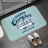 Non-slip Washable Kitchen Mat - Happy Campers Design, Absorbent Bathroom Rug, Caravan Doormat