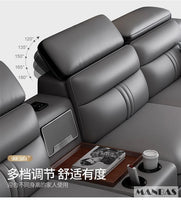MINGDIBAO Leather Sectional Sofa Set with Cup Holder, USB, Adjustable Headrests & Bluetooth Speaker Living Room Couch with Stool