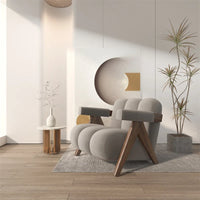 Nordic Wooden Armchair – Cozy Fabric Seat for Living Room, Balcony & Lounge
