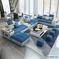 MINGDIBAO Bluetooth Sectional Sofa Bed Sets Big U Shape Corner Cloth Couch with Speaker Sound System for Living Room Furniture