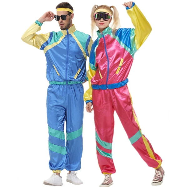 Couples Hippie Costume Set - Vintage 70s/80s Rock Disco Outfits for Carnival or Halloween