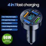 66W 4 Ports USB Car Charger Fast Charging PD Quick Charge 3.0 USB C Car Phone Charger Adapter For iPhone 13 12 Xiaomi Samsung Jack's Clearance