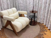 Nordic Wooden Armchair – Cozy Fabric Seat for Living Room, Balcony & Lounge