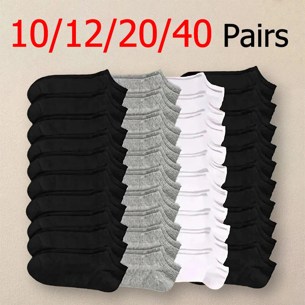 Men’s Boat Socks – Soft, Sweat-Absorbing Ankle Socks, Pack of 10/12/20/40