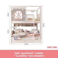 Pink Princess Storage Bunk Bed for Girls with Charming Guardrail