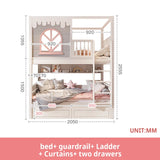 Pink Princess Storage Bunk Bed for Girls with Charming Guardrail