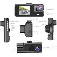 3-Camera Dash Cam System – 1080P Front & Rear WiFi DVR with Night Vision