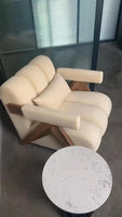 Nordic Wooden Armchair – Cozy Fabric Seat for Living Room, Balcony & Lounge