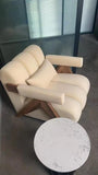 Nordic Wooden Armchair – Cozy Fabric Seat for Living Room, Balcony & Lounge