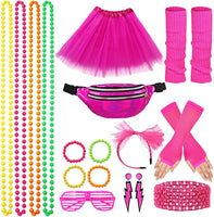 80s Costume Accessories for Women, 19Pcs 80s Retro Party Dress Fishnet Gloves, Leg Warmers, Tutu Skirts for Women