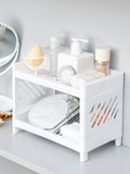 1PC PP Desktop Double Layer Storage Rack Rectangular White Organizing Student Desk Office Cosmetics Stationery